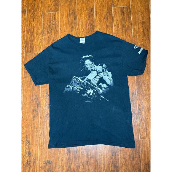 Halo 4 Master Chief Jumbo Print Video Game Promo T-Shirt Mens Sz L Gamestop RARE - Picture 1 of 6